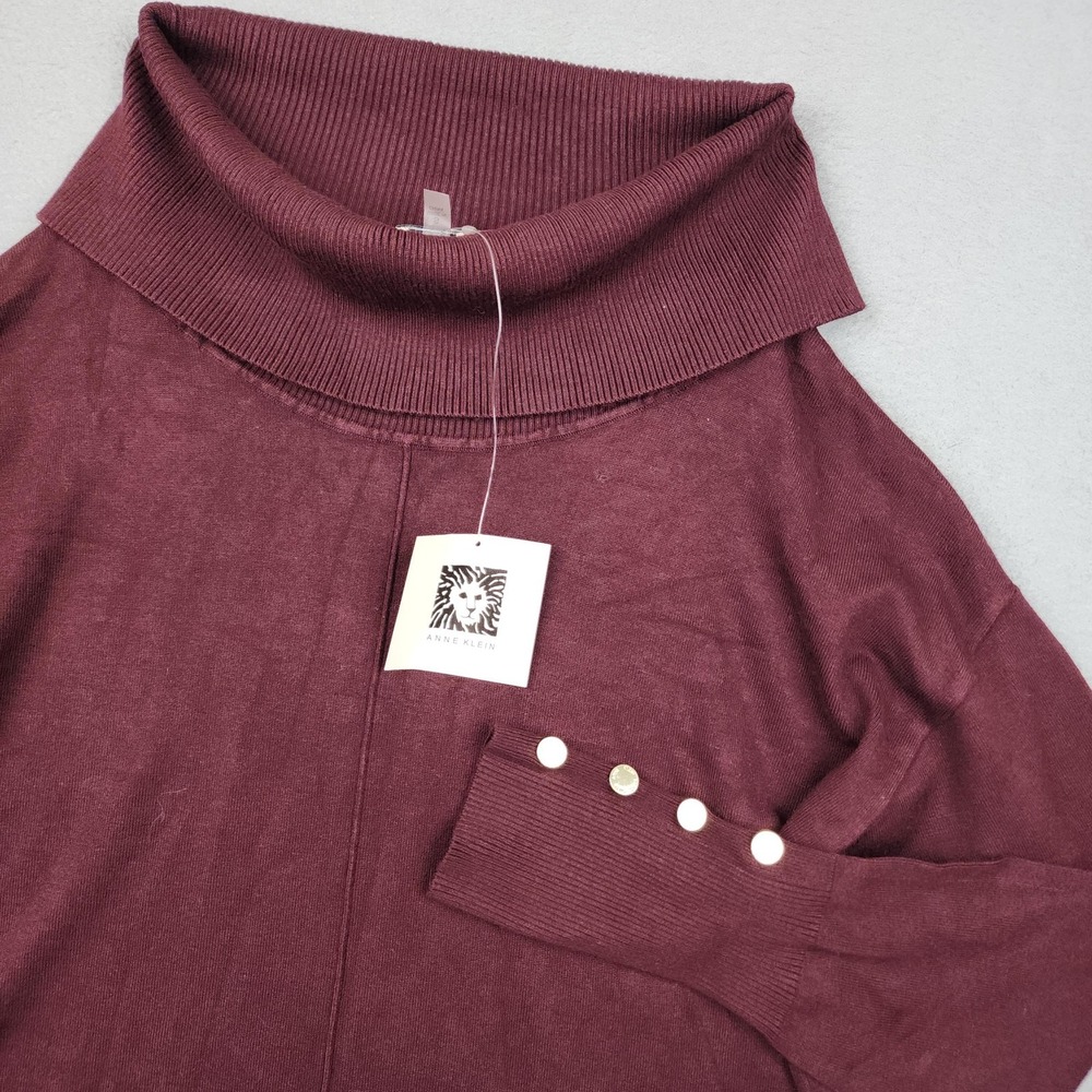 Anne Klein Sweater Tunic Womens S Red Cowl Neck Button Long Sleeve Knit NWT